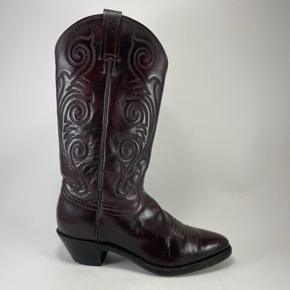 Tony Lama Cowboy Boots Womens Size 7.5 B Burgundy Leather Tall Western Pull On